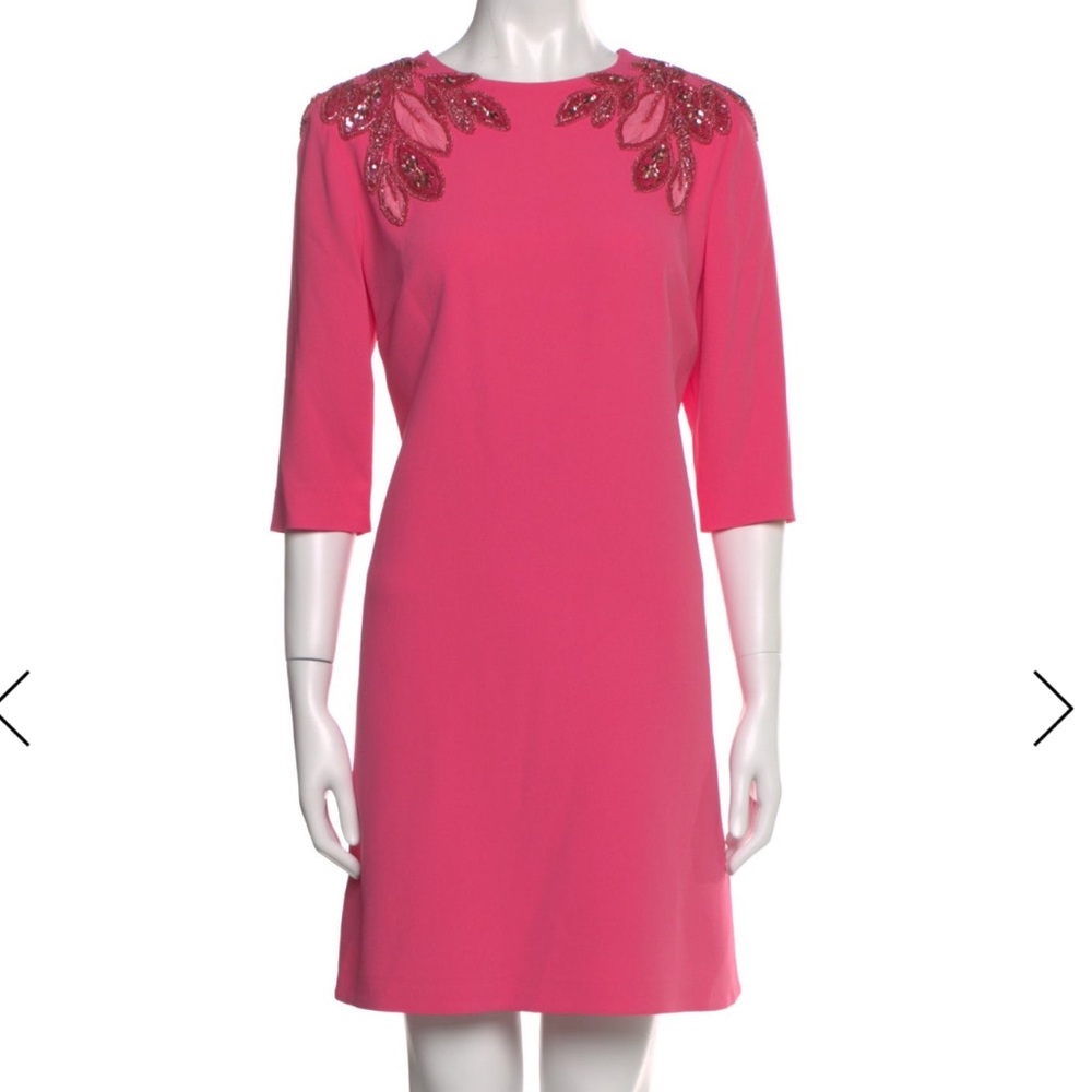 Pamella Roland Pink Mini Dress with Embellished Shoulders
